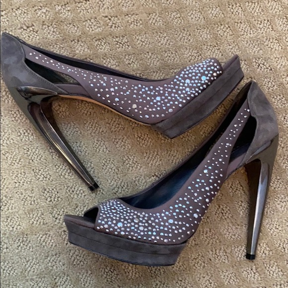 BCBGMaxAzria Vero Cuoio Rhinestone Peep Pumps - Picture 3 of 8